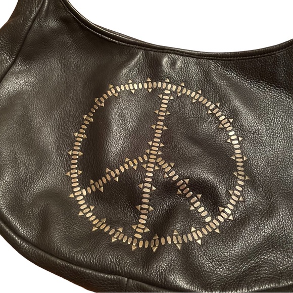 Calleen Cordero Black Imagine Peace Sign Messenger Bag studded with Nickel - Picture 6 of 9